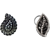 abhooshan Silver Alloy Combo Set of 2 Designer Oxidized Nose Pin Stud for Women and Girls. Piercing required (Classic)