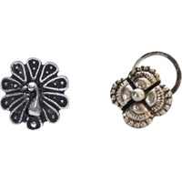 abhooshan Silver Alloy Combo Set of 2 Designer Oxidized Nose Pin Stud for Women and Girls. Piercing required (Stylish)