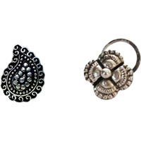 abhooshan Silver Alloy Combo Set of 2 Designer Oxidized Nose Pin Stud for Women and Girls. Piercing required (Trendy I)