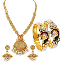 YouBella Jewellery Sets for Women Gold Plated Necklace Jewellery Set with Earrings and Bangles Combo for Girls/Women (Combo 1)
