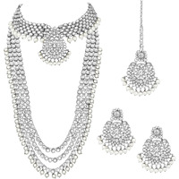 Peora 18K Gold Plated Kundan Faux Bead Bridal Necklace Jewellery Set for Women Girls