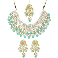 Karatcart Gold Plated Light Blue Kundan Choker Necklace Set For Womens