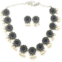 Sasitrends Oxidized Pearl German Silver Stone Studded Jewellery Necklace Set for Women and Girls