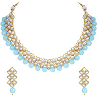 Peora Gold Plated Indian Ethnic Kundan Pearl Fancy Bridal Traditional Choker Necklace Jewellery Set with Earrings for Women