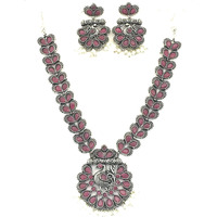 Sasitrends Traditional German Silver Pearl Peacock Designer Oxidized Jewellery Set for Women and Girls