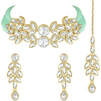 Peora Gold Plated Bridal Crystal Pearl Choker Necklace with Drop Earrings Traditional Jewellery Set for Women