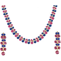 Swasti Jewels Crystals Necklace and Earrings For Women D Blue D Pink