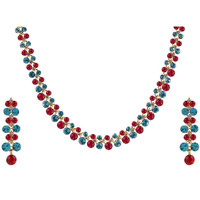Swasti Jewels Crystals Necklace and Earrings For Women Fuchsia Green