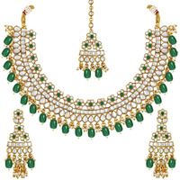 Peora Gold Plated Dulhan Bridal Kundan Faux Pearl Choker Necklace Earring Maang Tikka for Women Girls Indian Traditional Jewellery Set