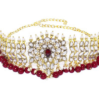 ACCESSHER Matte Gold Plated Semi Precious Stone Emerald Studded Ethnic Statement Choker Necklace Set with Dangle Earrings for Women and Girls