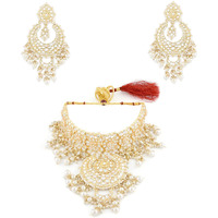 ZAVERI PEARLS Gold Tone Bridal Kundan & Pearls Choker Necklace & Earring Set For Women-ZPFK11011