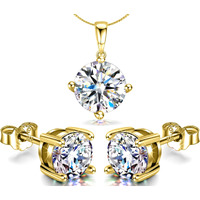 HighSpark 925 Silver Solitaire Earrings Pendant Necklace Set | 92.5 Sterling Silver & Diamond like Brilliance Sparkling Zirconia | Lovely Gift for Women & Girls - Gold Set 8mm