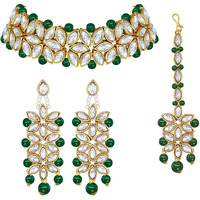 Peora Traditional Gold Plated Kundan Pearl Bridal Choker Necklace Jewellery Set with Earring Maang Tikka for Women Girls