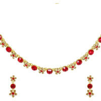 Swasti Jewels Gold Plated Necklace and Earrings Set For Women Red