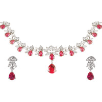 Swasti Jewels Silver Plated CZ Necklace and Earrings Set for Women Maroon
