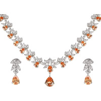 Swasti Jewels Silver Plated CZ Necklace and Earrings Set for Women CHAMPAIGNE