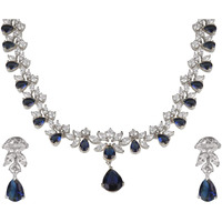 Swasti Jewels Silver Plated CZ Necklace and Earrings Set for Women Blue