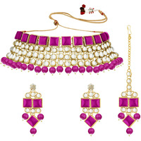 Peora Crystal Kundan Choker Necklace Traditional Jewellery Set with Maang Tikka Earrings for Women