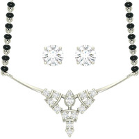Clara 925 Sterling Silver Alice Mangalsutra Tanmaniya Pendant Earring Jewellery set With Chain Gift for Women and Girls