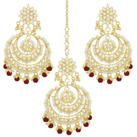 Aheli Bollywood Ethnic Chandbali Style Earrings Maang Tikka Set Traditional Fashion Jewelry for Women