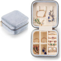 SAJANI Mini Velvet Travel Jewelry Storage Case, Jewelry Organizer Box For Girls & Women, Small Jewelry Organiser Storage For Rings, Earrings, Necklace, Bracelets (Pack Of 1) (Grey)