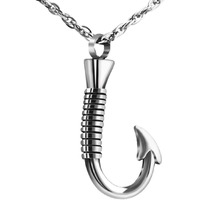 abooxiu Fishing Hook Urn Necklace for Ashes Fish Hook Stainless Steel Cremation Jewelry Memorial Pendant Keepsake for Men Gone Fishing (Silver)
