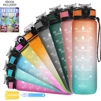 SOLARA 1L Tritan Water Bottle with Motivational Time Marker, Sipper Bottle for Adults, Water bottle for Gym, Office| Mobile app with Drinking water reminder | Orange Teal | 1 Litre