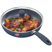 Hawkins Ceramic Nonstick Frying Pan, 23 cm Diameter, Induction Fry Pan with Glass Lid, Granite Omlette Egg Pan, Fish Pan, Blue (ICF23G)