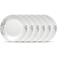 La Opala Diva Classique Collection Opal Glass Crockery | Full Plate Set of 6 | Misty Drops Design | for dining & gifting | Microwave Safe | 100% Vegetarian | Extra Strong | Super Light & White