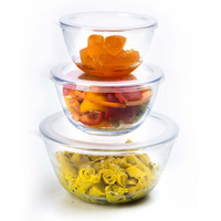 AGARO Borosilicate Glass Mixing Bowl with Lid, 3 Pcs Set (500ml, 800ml &1600ml), Serving Bowl, Kitchen, Oven & Microwave, Dishwasher and Freezer safe, Scratch Resistant, Round, Transparent