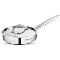 Bergner TriPro TriPly 26 cm Saut Pan, 3 L Capacity, Stainless Steel Lid, For Curry/Stir-Fry/Deep-Fry/Saut/Roast, Heat Resistant Handle, Smooth Finished Surface, Induction & Gas Ready, 5-Year Warranty