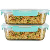 Allo Foodsafe Glass Containers With Lids, Microwave Safe Containers, High Borosilicate Meal Prep Glass Food Storage Containers For Kitchen,Leak Proof,Set Of 2,1520Ml,Rectangle - Transparent