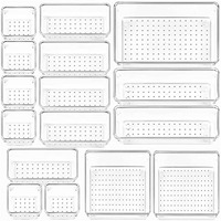 Kuber Industries Storage Organizer Set | Kitchen Organizer | Makeup Organizer Tray Set | Desk Drawer Divider Tray | Multi-Purpose Organizer Set | Stationery Organizer | 16 Piece Set | Transparent