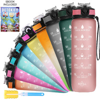 SOLARA Unbreakable Water Bottle with Motivational Time Marker, Sipper Bottle with Straw for Gym Office, Mobile app with Drinking Water Reminder, Detoxing ebook Included, Pearly Pink, Silicone, 1 Piece