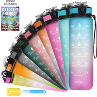 SOLARA Unbreakable Water Bottle 1 L with Motivational Time Marker, Leakproof Durable BPA Free Non-Toxic Water bottle for office,Water bottle for gym | Blue Fuchsia(1Pk)