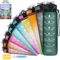 SOLARA Unbreakable Water Bottle 1 Litre with Motivational Time Marker, Leakproof Durable BPA-Free Non-Toxic Water bottle for office,Water bottle for gym | Detoxing eBook included | Hunter Green
