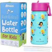 SOLARA Water Bottle for Kids 450ml, Kids Water Bottle, Sipper Bottle for Kids, Thermosteel Kids Bottle, Stainless Steel Water Bottle for Kids, Straw Bottle for Kids, Mermaid