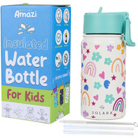 SOLARA Water Bottle for Kids 450ml, Kids Water Bottle, Sipper Bottle for Kids, Thermosteel Kids Bottle, Stainless Steel Water Bottle for Kids, Straw Bottle for Kids, Rainbow