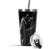 SOLARA Tumbler with lid and straw 475ml, Double Wall Insulated Stainless Steel Coffee Tumbler, Travel Mug with Lid, Hot and Cold Coffee Mug with lid for Office, Home and Travel -Black Marble