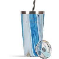 SOLARA Tumbler with lid and straw 475ml, Double Wall Insulated Stainless Steel Coffee Tumbler, Travel Mug with Lid, Hot and Cold Coffee Mug with lid for Office, Home and Travel -Blue Marble