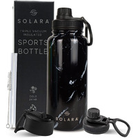 SOLARA Insulated Water Bottle 1000ml, Hot Water Bottle, Thermosteel Water Bottle for Travel, Home, Office, School, Gym, Adults, Water Bottle Hot and Cold, Sipper Bottle, Black Marble