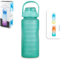 SOLARA Sipper Water Bottle for Adults with Motivational Time Marker, Leakproof Durable BPA Free Non-Toxic Water Bottle for office, 2Liter Water bottle for Gym, Cool Aqua 2L