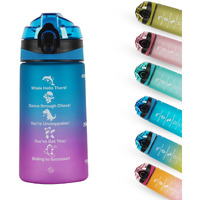 SOLARA 500ML Sipper Water Bottle with Motivational Time Marker, Sipper Bottle for Kids, Water bottle for Home, School | Blue Fuscia | 500 ML
