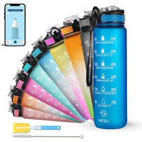 SOLARA 1Liter Sipper Water Bottle with Motivational Time Marker, Sipper Bottle for Adults, Water bottle for Gym, Office, Mobile app with Drinking water reminder, Blue Boss, 1 Litre