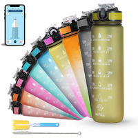 SOLARA 1L Sipper Water Bottle with Motivational Time Marker, Sipper Bottle for Adults, Water bottle for Gym, Office, Mobile app with Drinking water reminder, Green Apple, 1 Litre