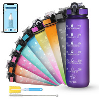 SOLARA 1L Sipper Water Bottle with Motivational Time Marker, Sipper Bottle for Adults, Water bottle for Gym, Office, Mobile app with Drinking water reminder, Purple Love, 1 Litre