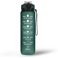 SOLARA 1L Sipper Water Bottle with Hindi Motivational Time Marker, Sipper Bottle for Adults, Water bottle for Gym, Office, Mobile app with Drinking water reminder, Hunter Green, 1L