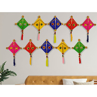 JH Gallery Woolen Handmade Colorful Kite Hanging Decoration for Wall/Door Hanging Home Decor (Pack of 10), Multicolour