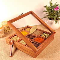 LUXE EEM Sheesham Wooden Spice Box for Kitchen - Decorative Handmade Masala Dabba Organizer with Spoon & 9 Containers - Wooden Masala Box, Wooden Box, Boxes for Kitchen, Wood Spice Box,Wood Box (Std)