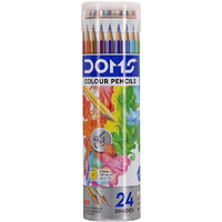 Doms 24 Shades Super Soft Color Pencils Round Tin Box | Smooth Color Application | For Blending & Experimenting Different Art Strokes | Free Gold & Silver Color Pencil Inside | Non-Toxic & Safe For Childrens | Pack of 1